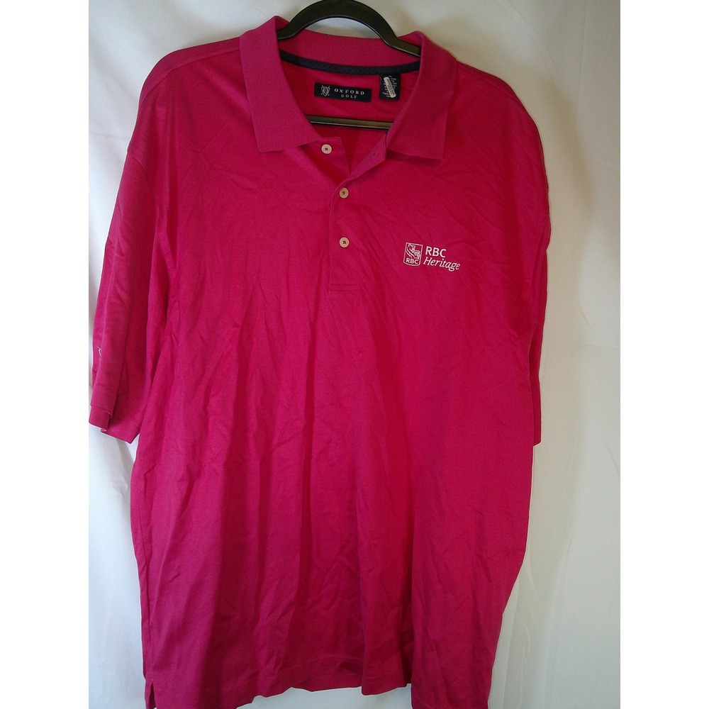 Oxford Golf Mens XL Polo Shirt Magenta Pink RBC Heritage Logo‎ Pima Cotton Blend